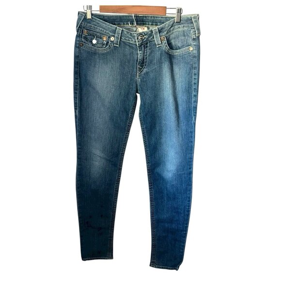 True Religion Julie 90s/Y2K Vintage USA Mid Rise Light Blue Skinny Jeans Size 32 - Picture 1 of 10